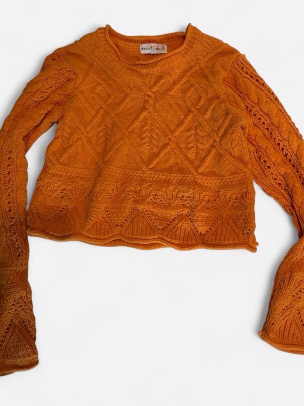 Textured Crop Crewneck Sweater in Orange